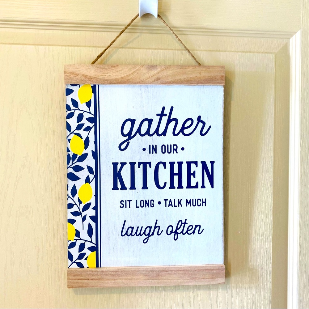 Boston Warehouse Lemon Grove Sign - Blue - Yellow - Wood - Easy Hang NWT